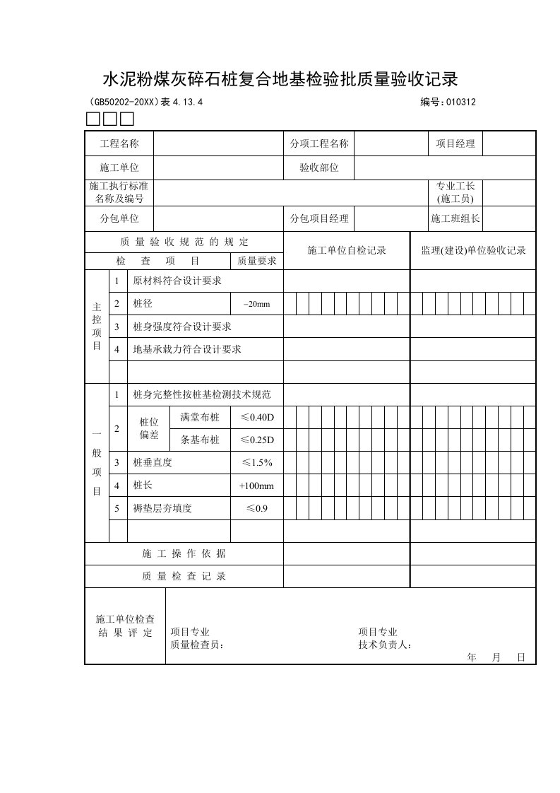 冶金行业-水泥粉煤灰碎石桩复合地基检验批质量验收记录