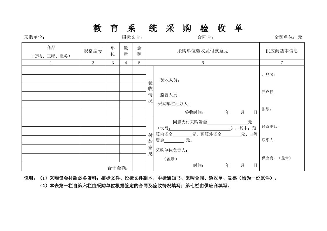 学校自主采购验收单