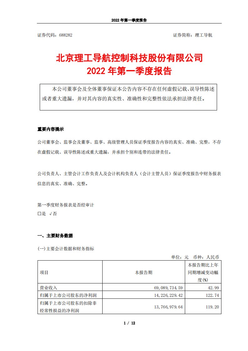 上交所-北京理工导航控制科技股份有限公司2022年第一季度报告-20220428