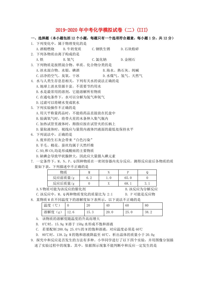 2019-2020年中考化学模拟试卷（二）(III)