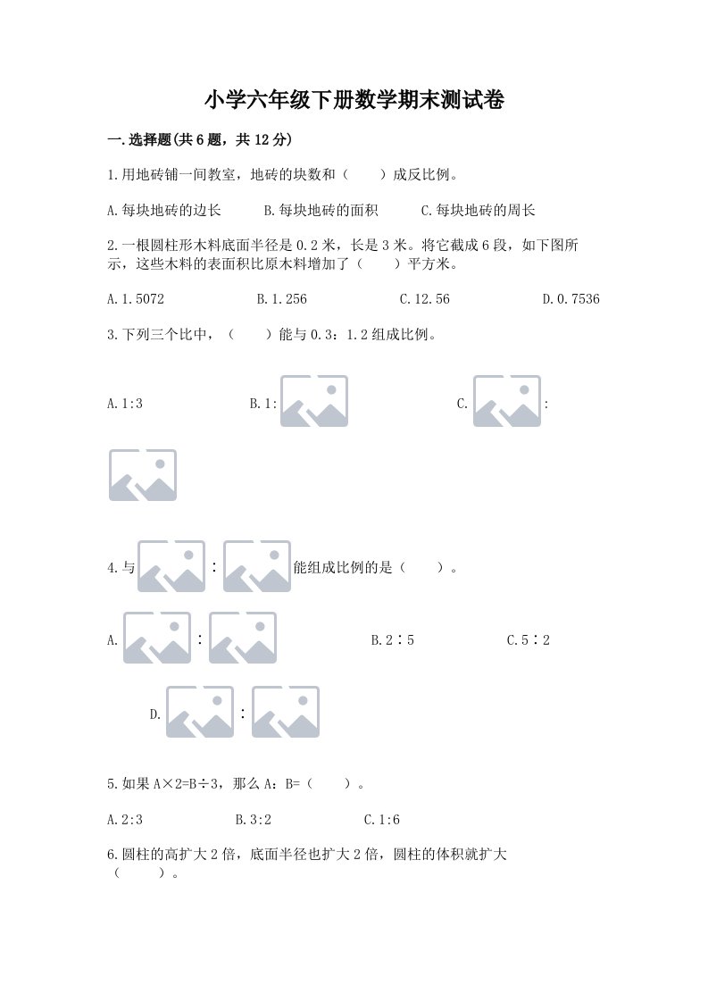 小学六年级下册数学期末测试卷精品【实用】