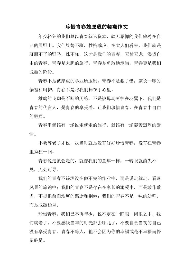 珍惜青春雄鹰般的翱翔作文