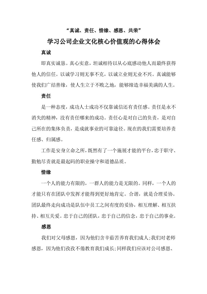 学习公司企业文化和核心价值观的心得体会