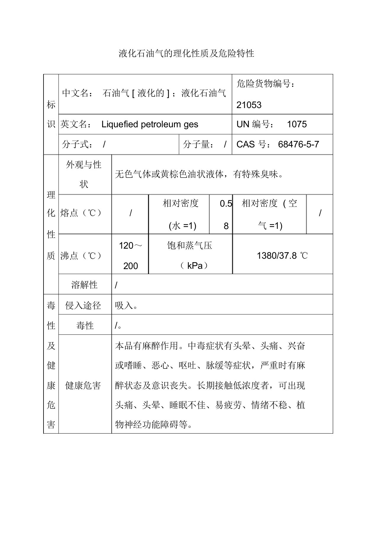 液化石油气的理化性质及危险特性1