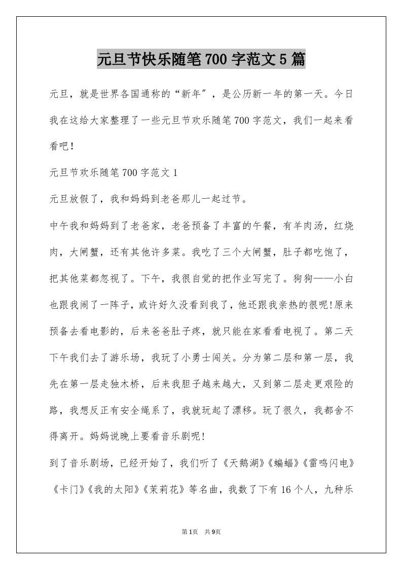 元旦节快乐随笔700字范文5篇