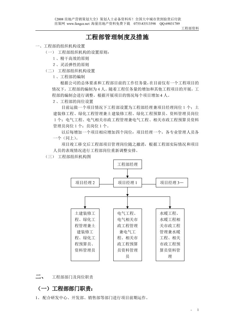 房地产公司工程部管理制度及措施