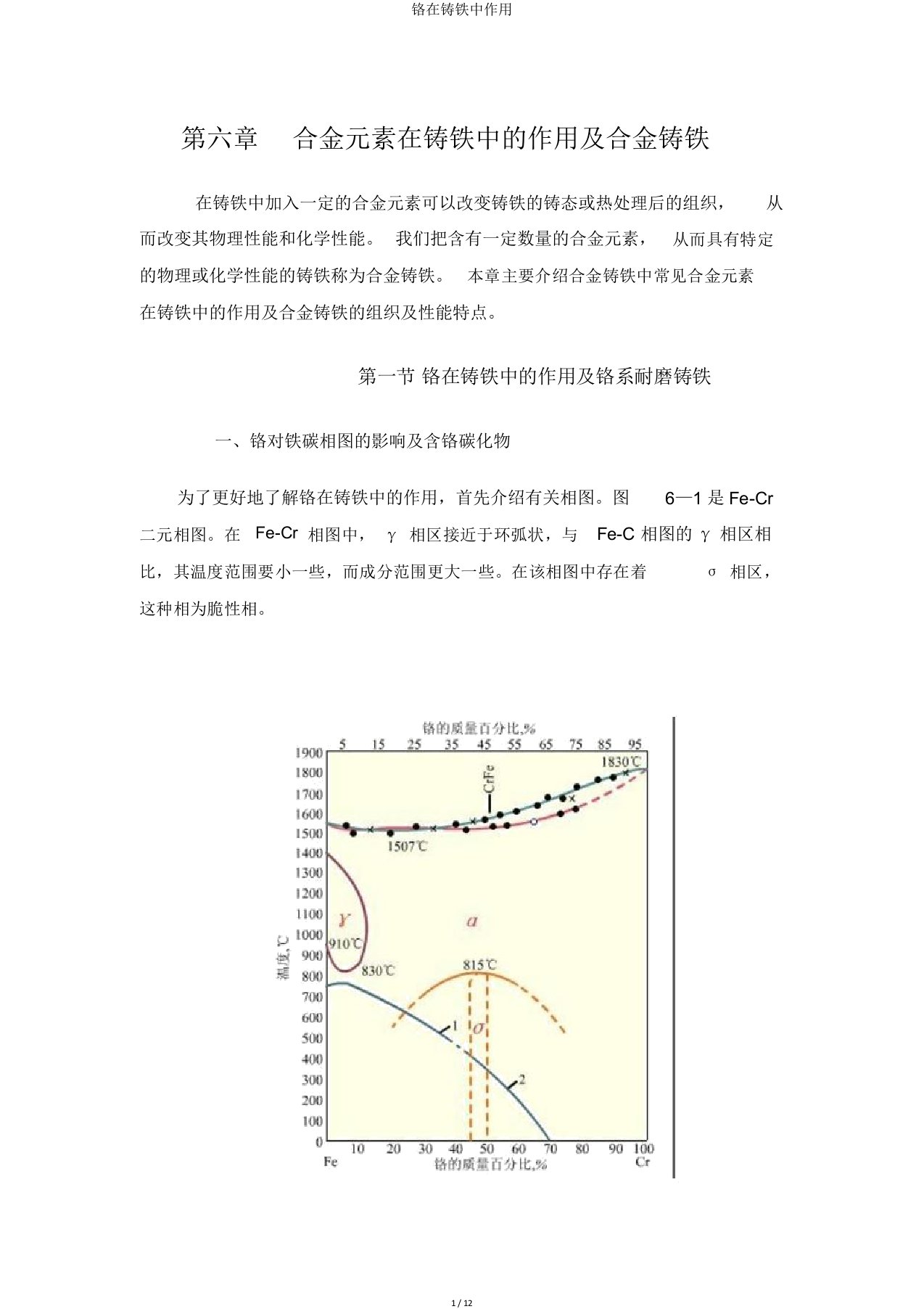 铬在铸铁中作用