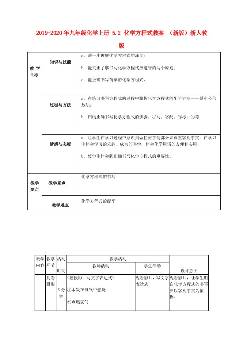 2019-2020年九年级化学上册