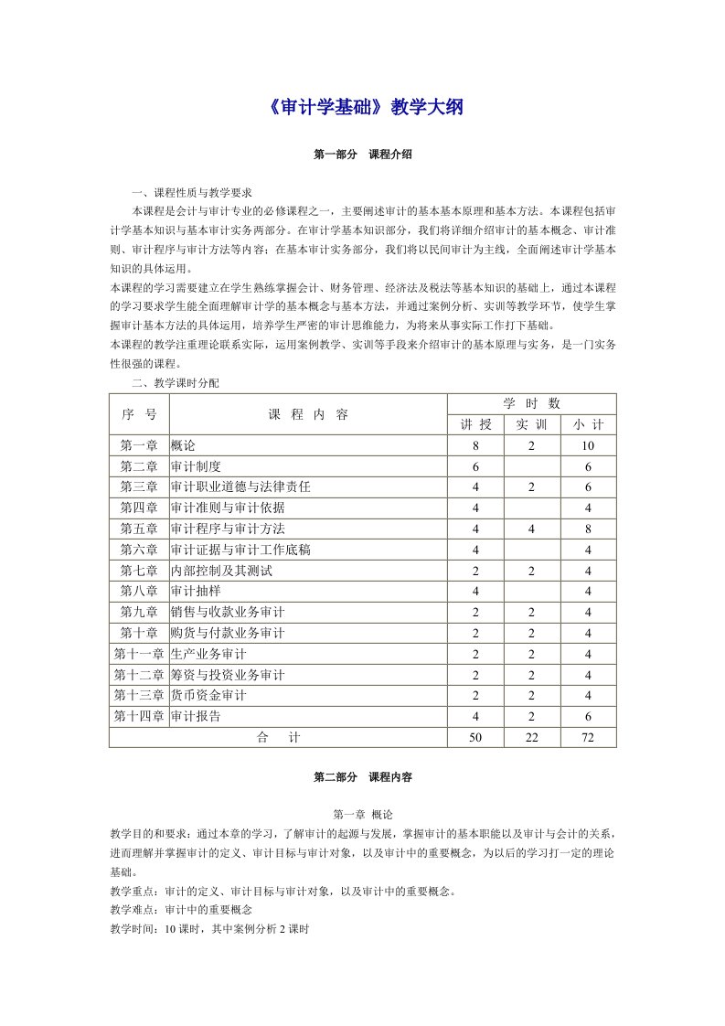 《审计学基础》教学大纲