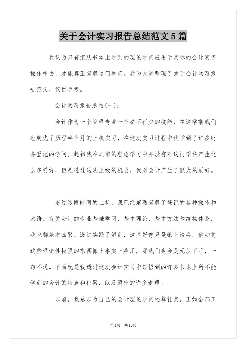 关于会计实习报告总结范文5篇