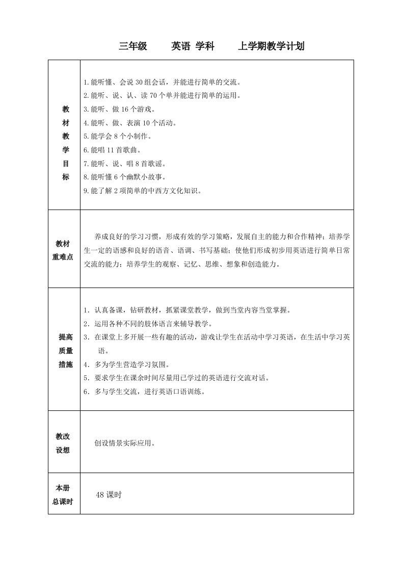 精通小学三年级英语上册英语教案-全册