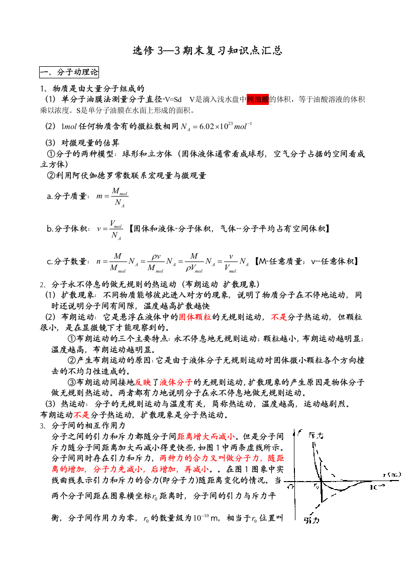 高中物理选修33知识点整理