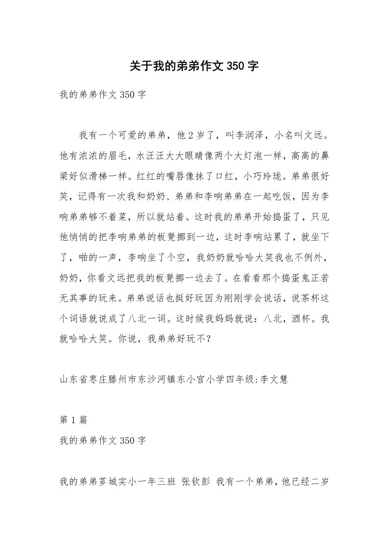 关于我的弟弟作文350字