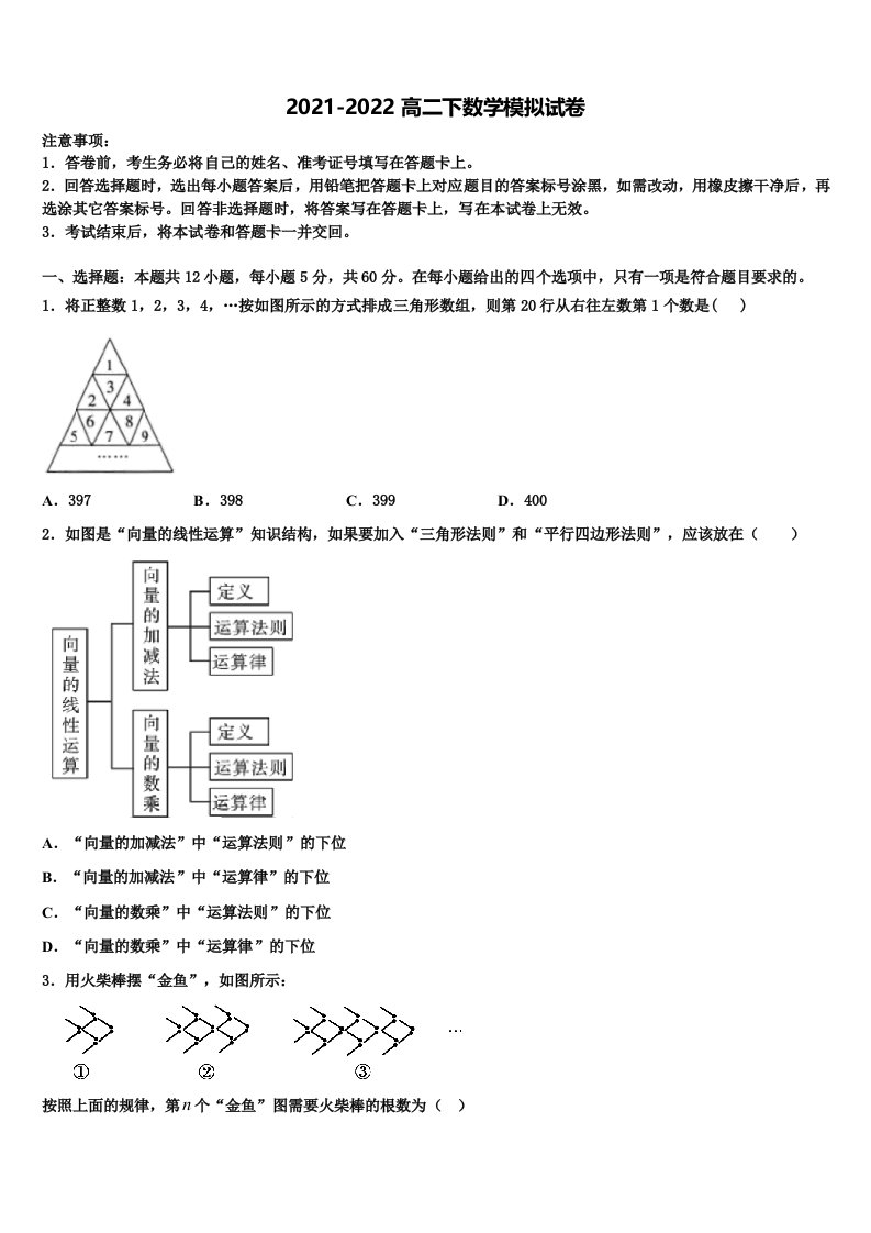 2022届上海市五爱高级中学数学高二下期末联考试题含解析