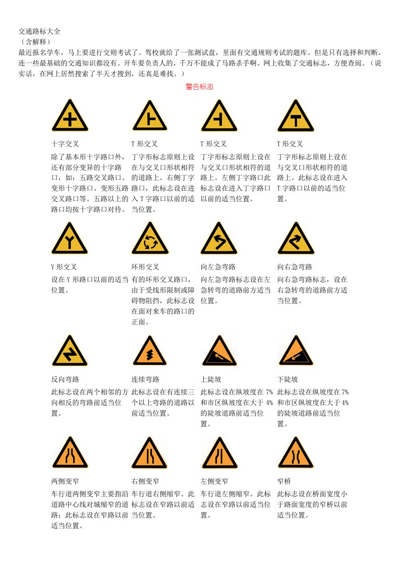 交通运输-通最新交通路标大全有解释