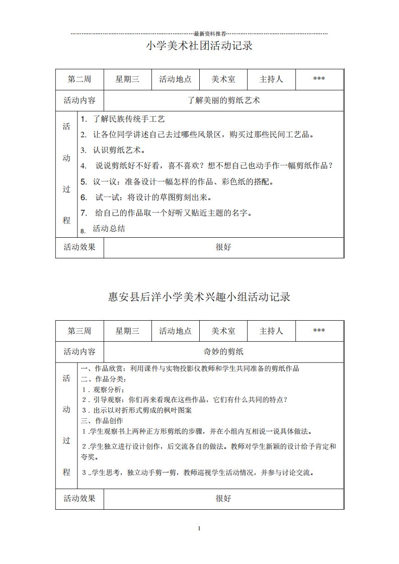 小学美术社团活动记录精编