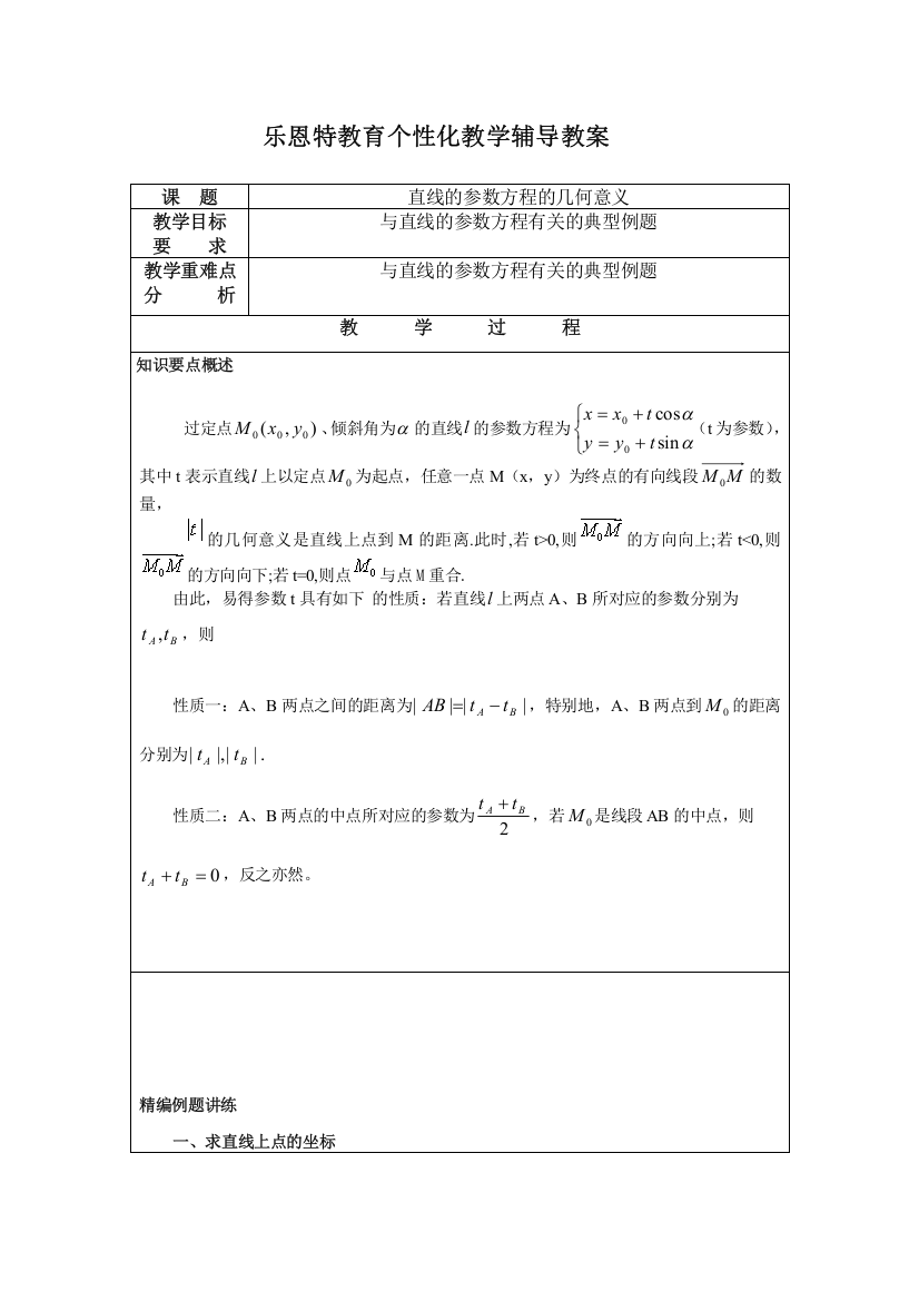 直线的参数方程的几何意义