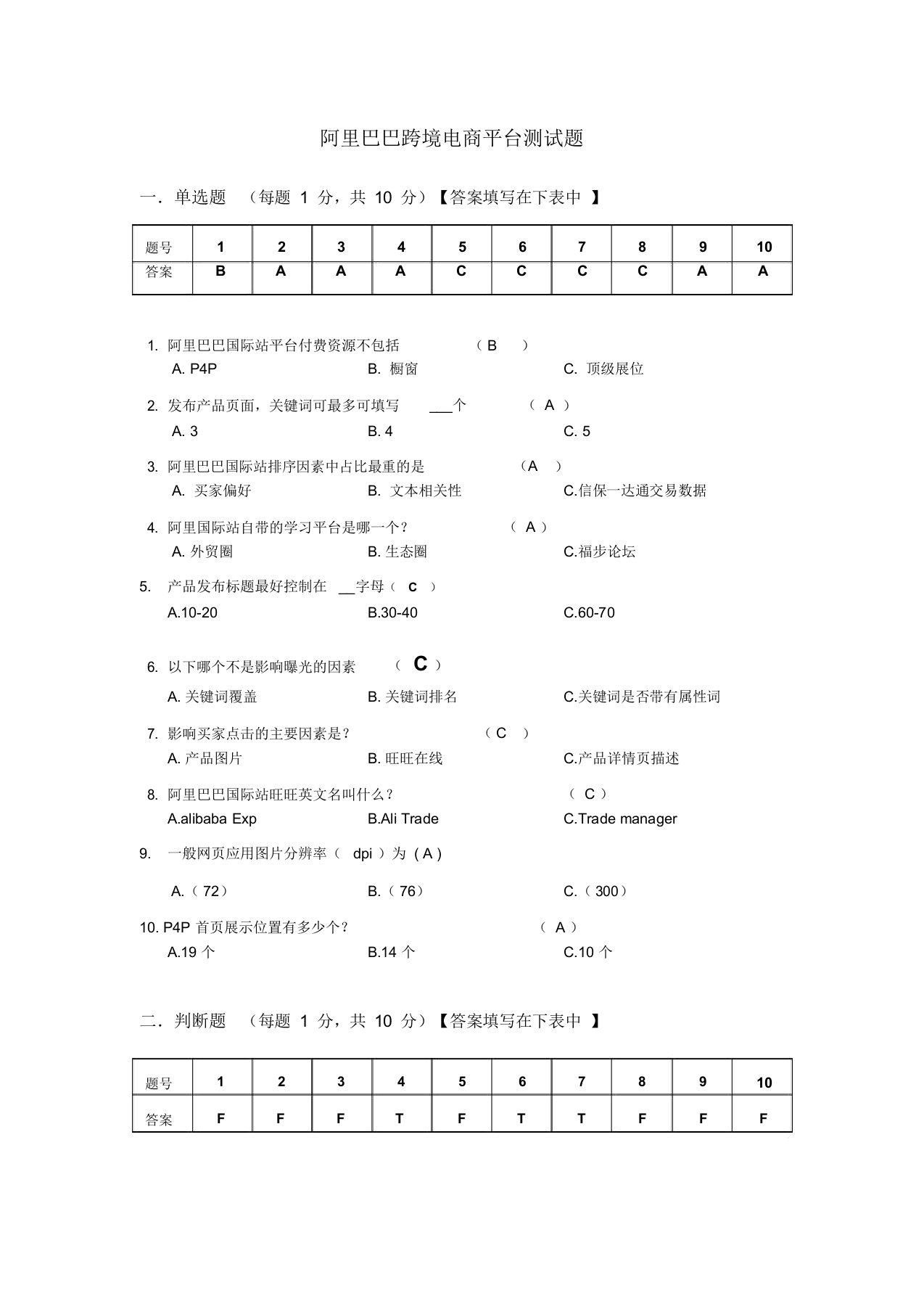 阿里巴巴跨境电商平台测试题