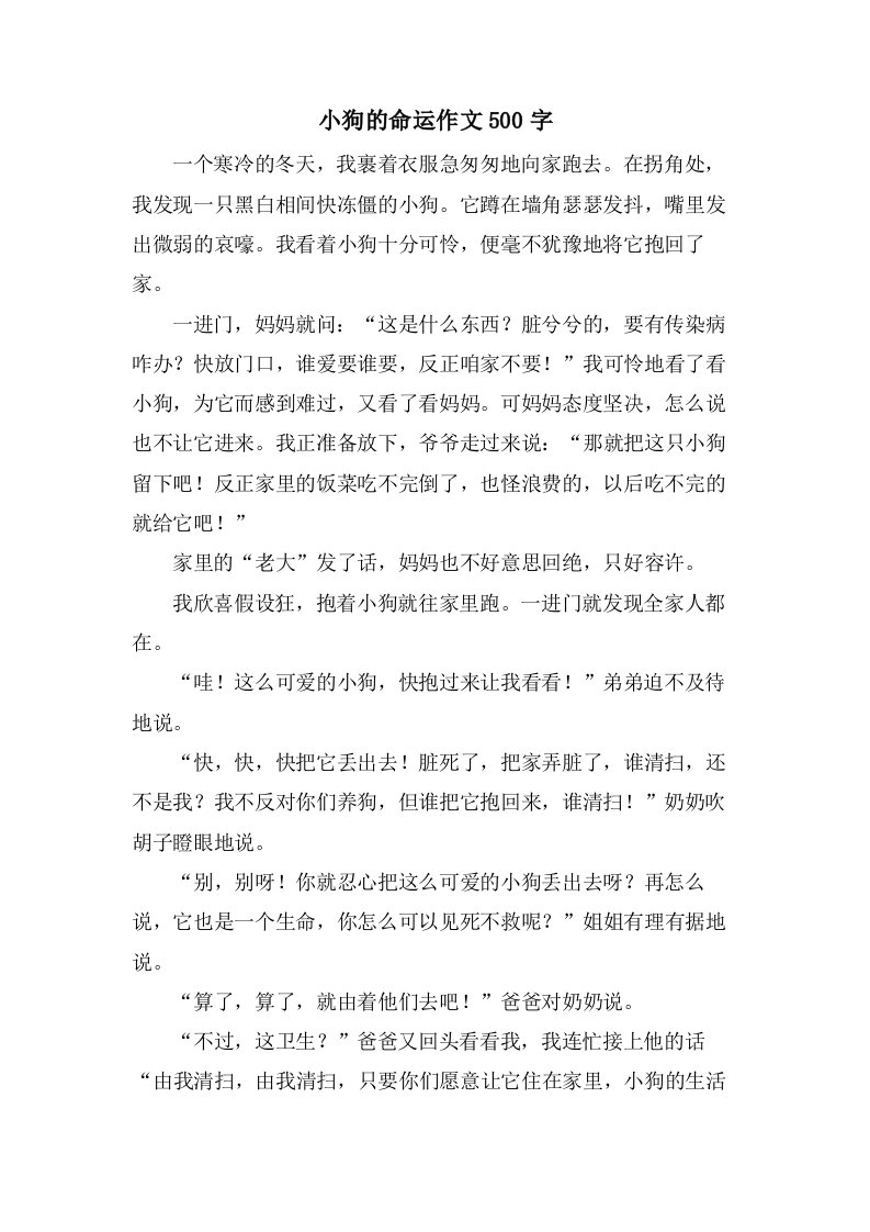 小狗的命运作文500字