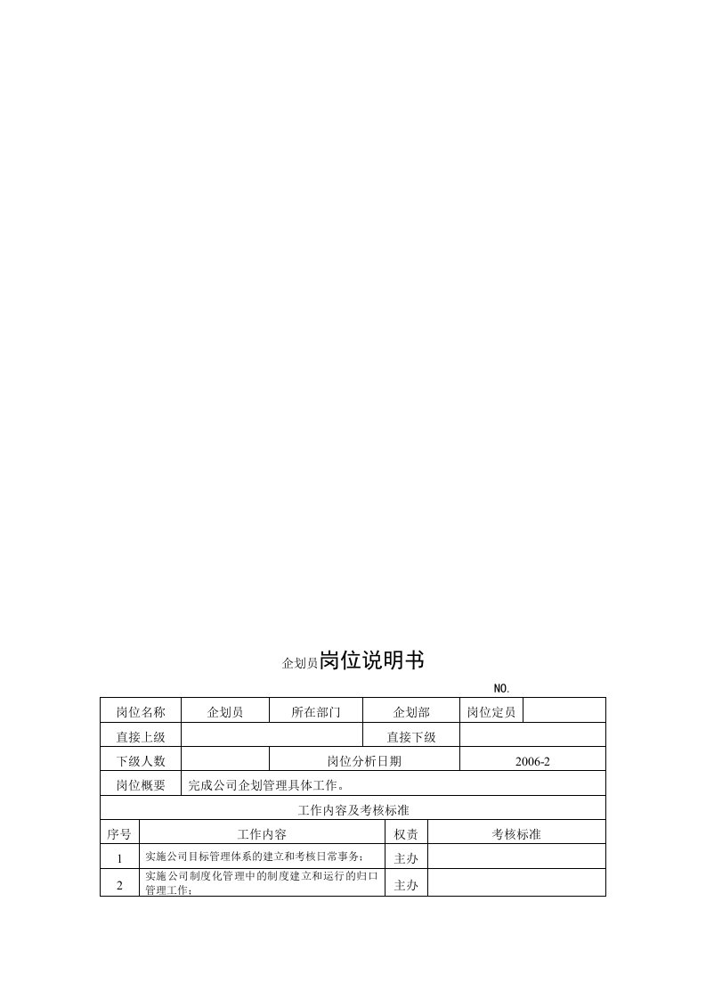 电力集团某大型电气配件企业企划员岗位说明书