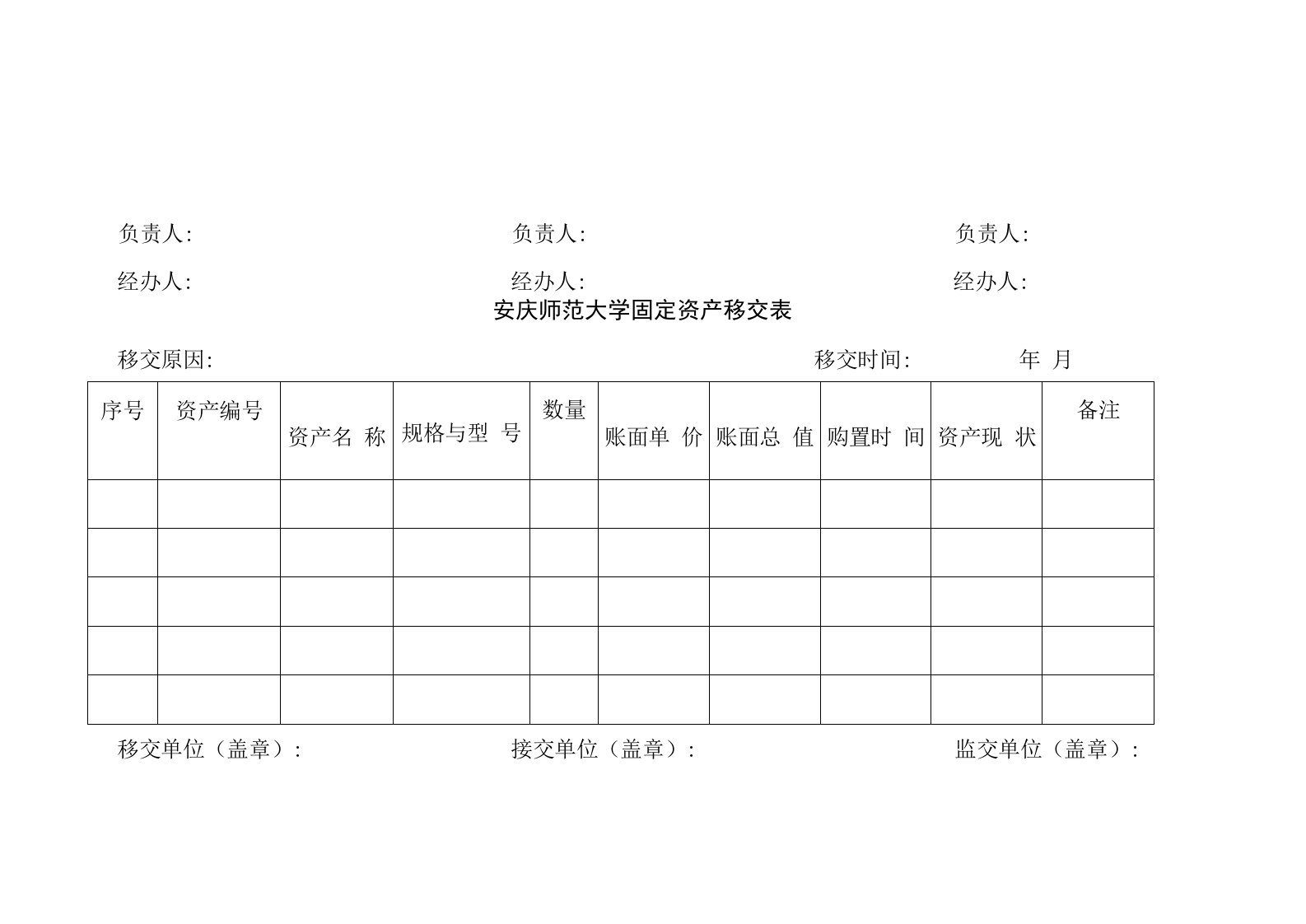 安庆师范大学固定资产移交表