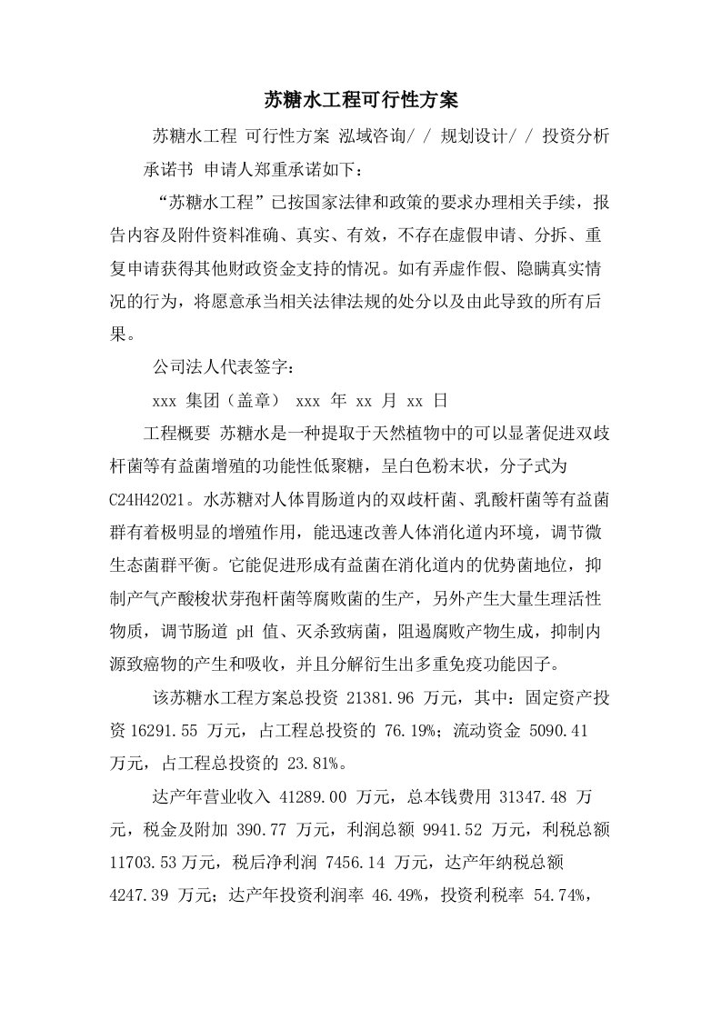 苏糖水项目可行性方案