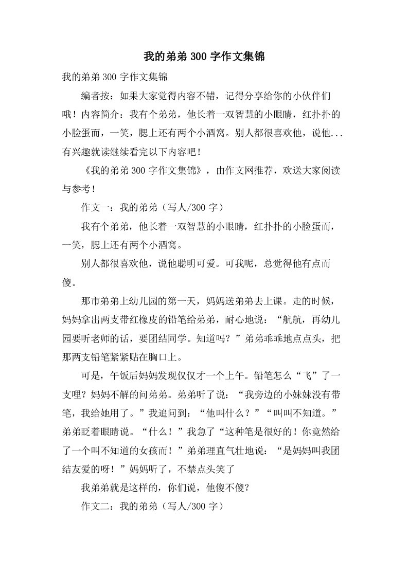 我的弟弟300字作文集锦