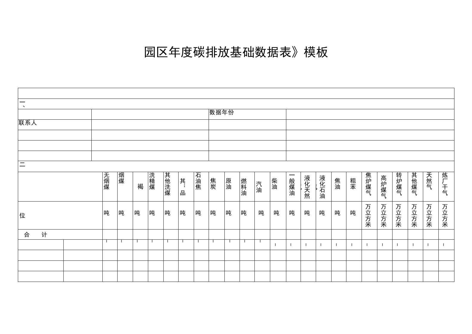 《园区年度碳排放基础数据表》模板