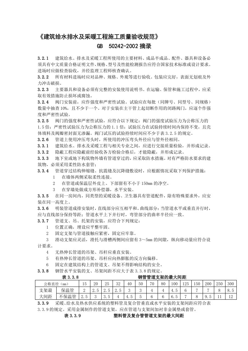 《建筑给水排水及采暖工程施工质量验收规范》GB