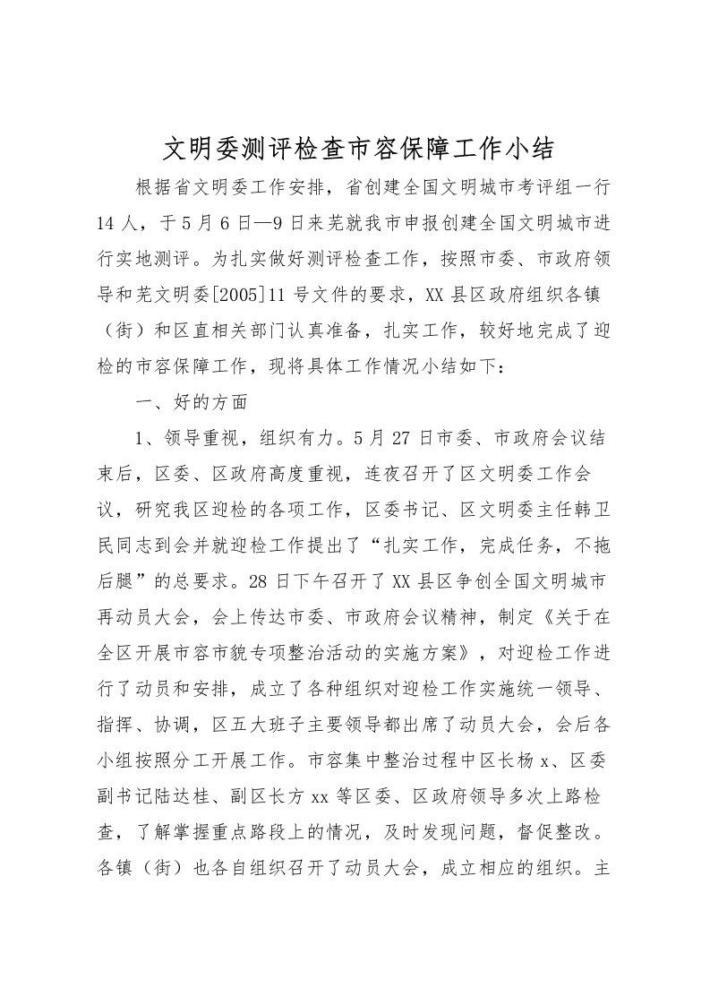 2022文明委测评检查市容保障工作小结