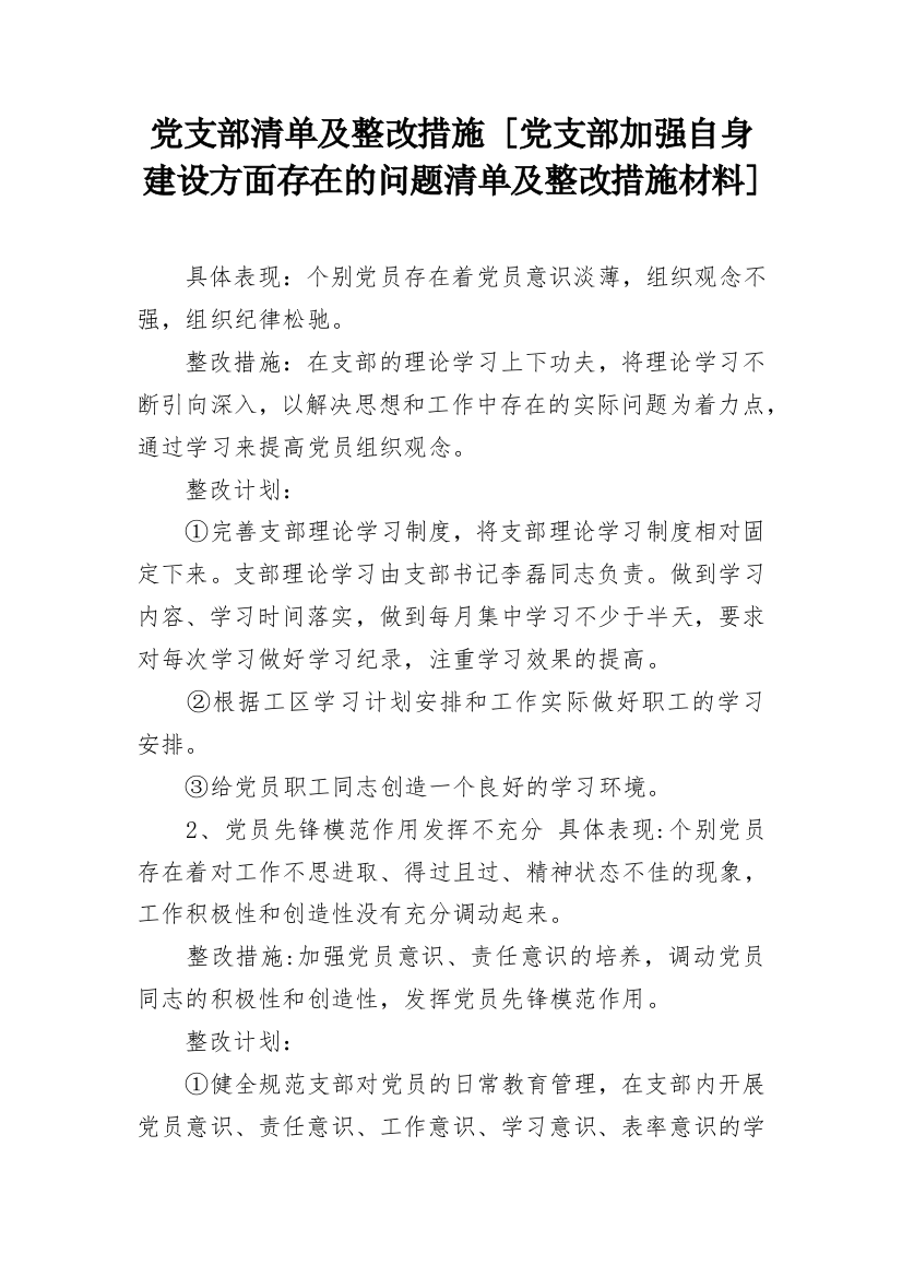 党支部清单及整改措施