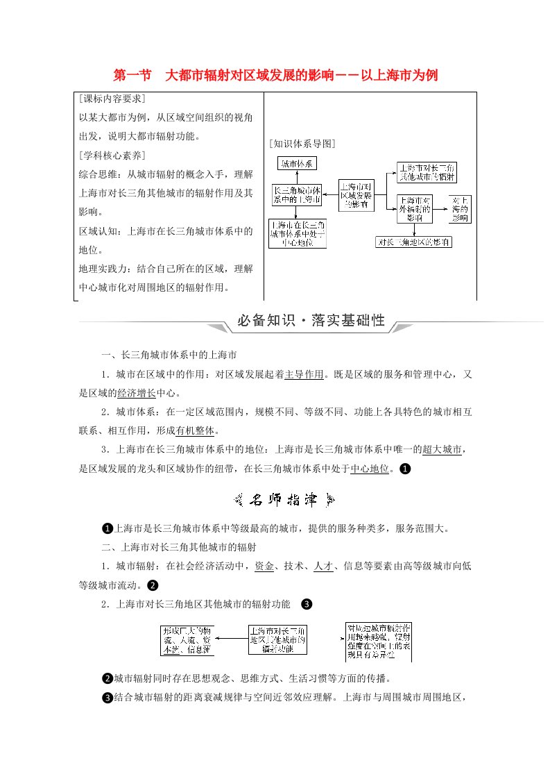 2022版新教材高考地理一轮复习第11单元区域联系与区域发展第1节大都市辐射对区域发展的影响