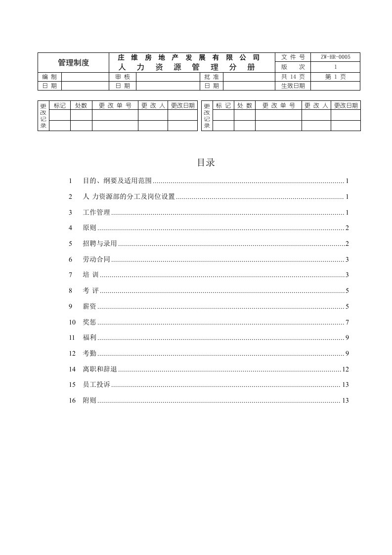 远卓-深圳庄维房产-庄维人力资源管理制度