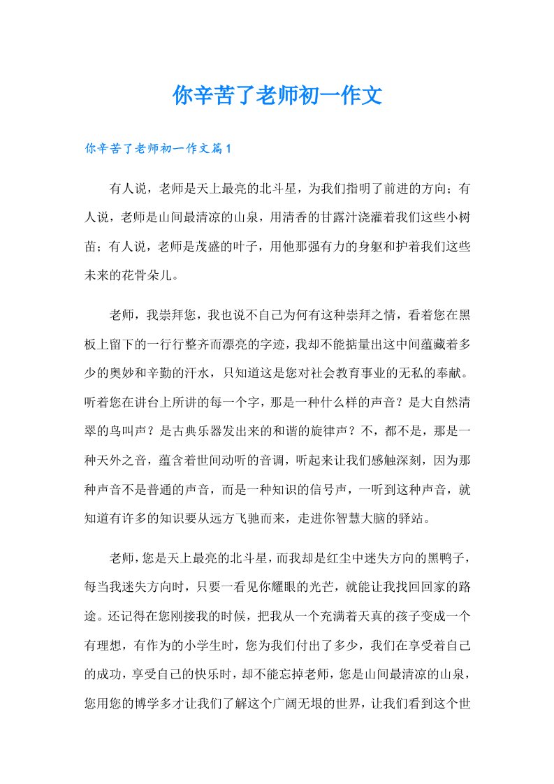 你辛苦了老师初一作文