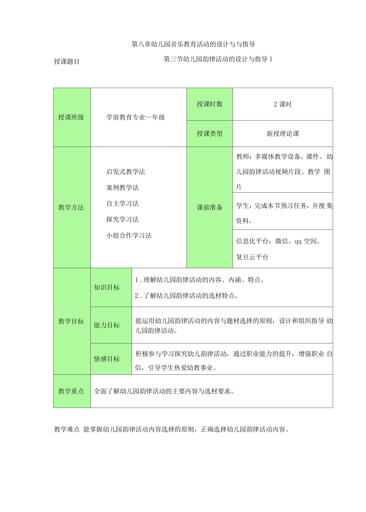 幼儿园韵律活动的设计与指导