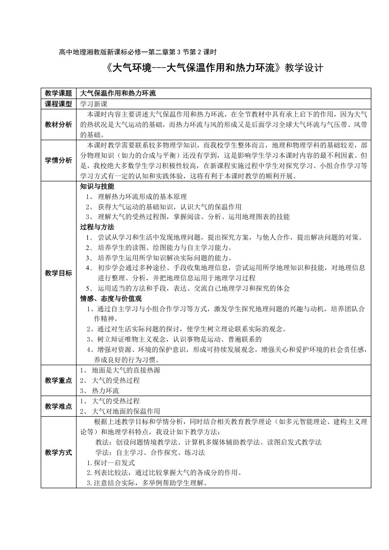 《大气的保温作用与热力环流》教学设计