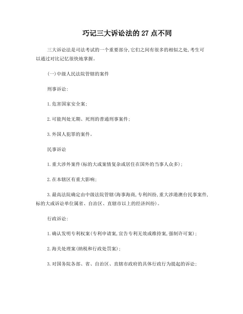 巧记三大诉讼法的27点不同