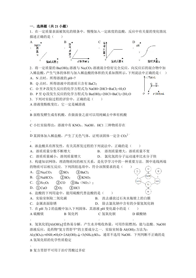 初中化学酸碱盐练习