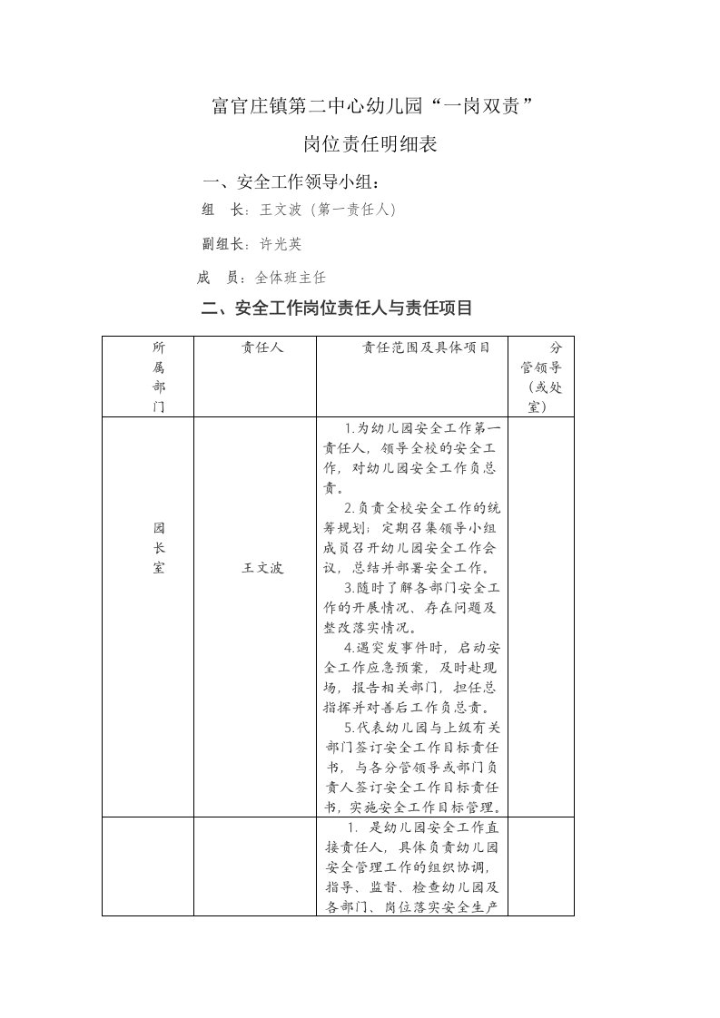 一岗双责分工明细