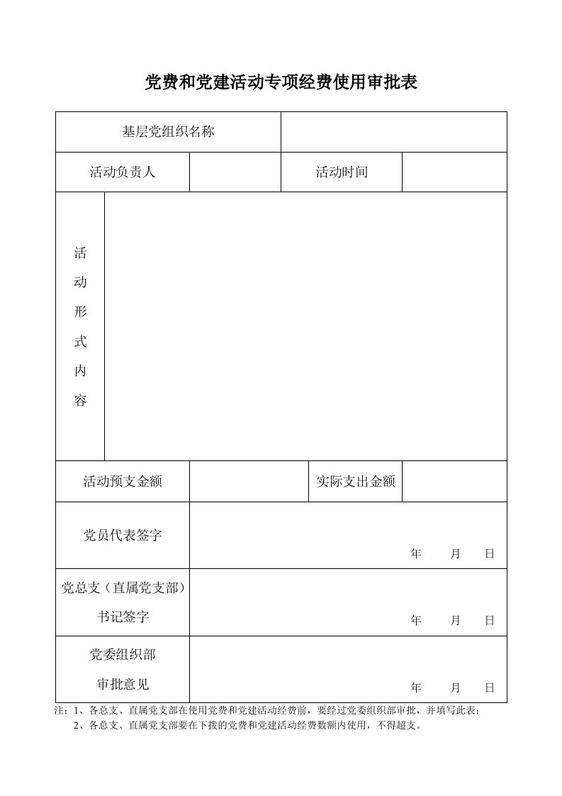 党费和党建活动专项经费使用审批表