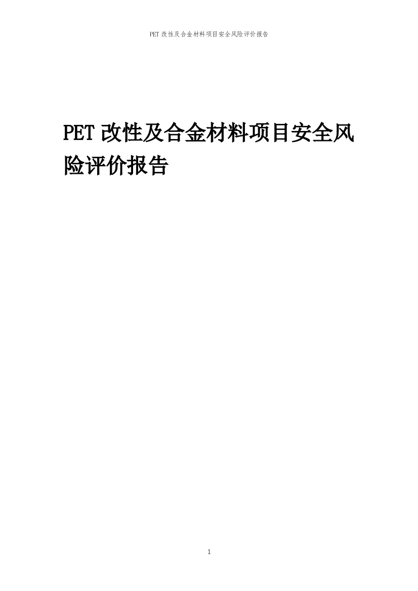 PET改性及合金材料项目安全风险评价报告