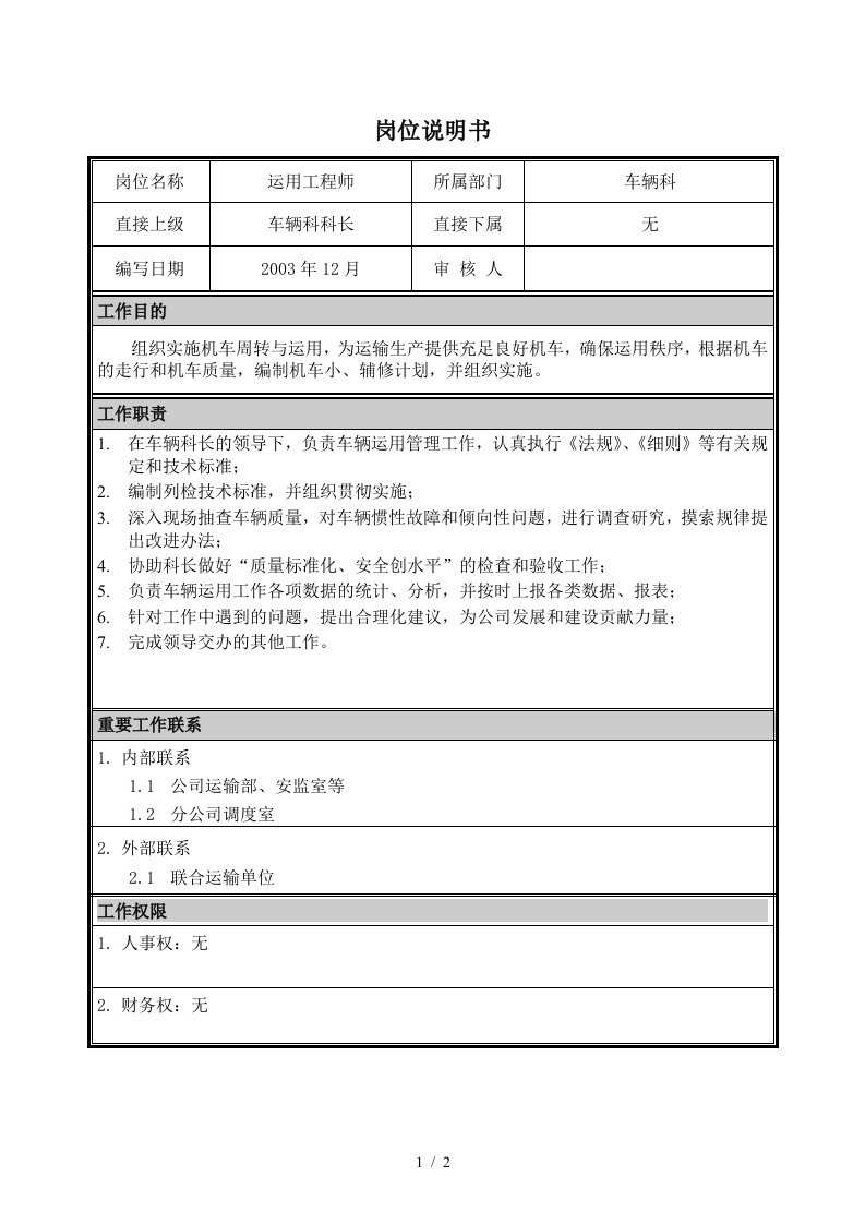 朴智—神华朔黄铁路公司—04岗位说明书运用工程师