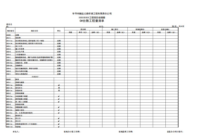 公路工程0号台帐范本