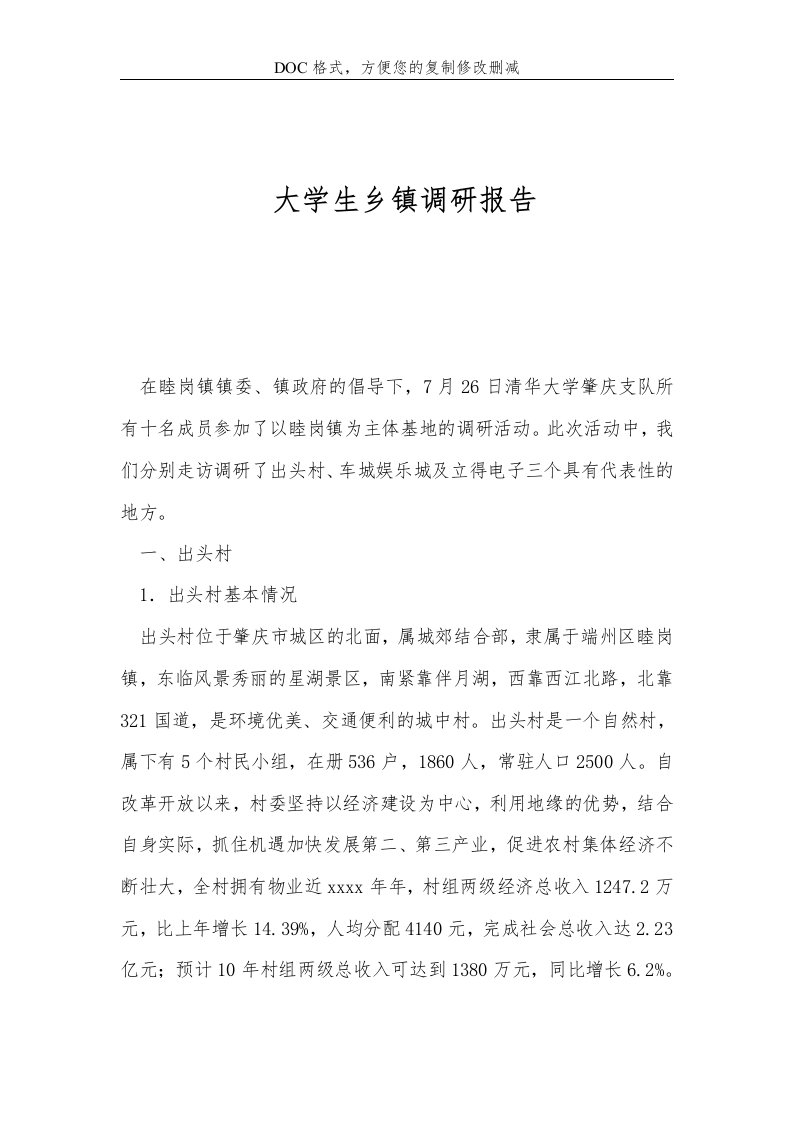 大学生乡镇调研报告