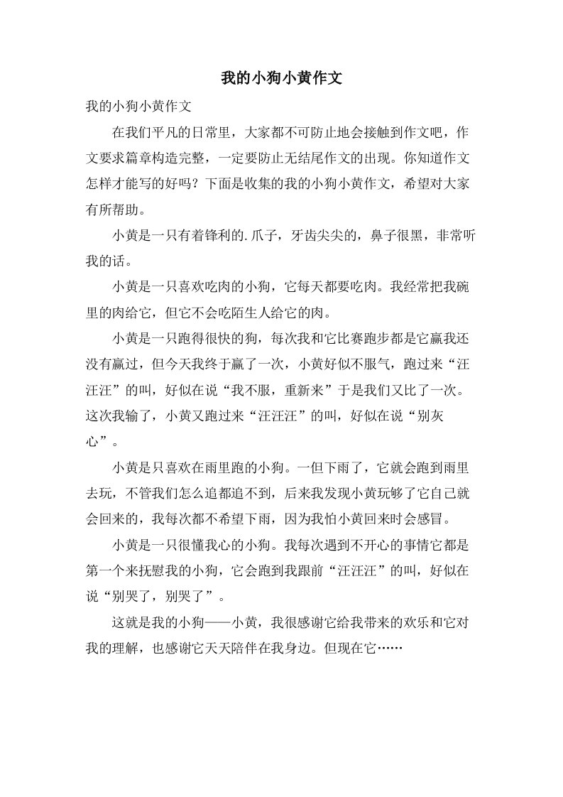 我的小狗小黄作文