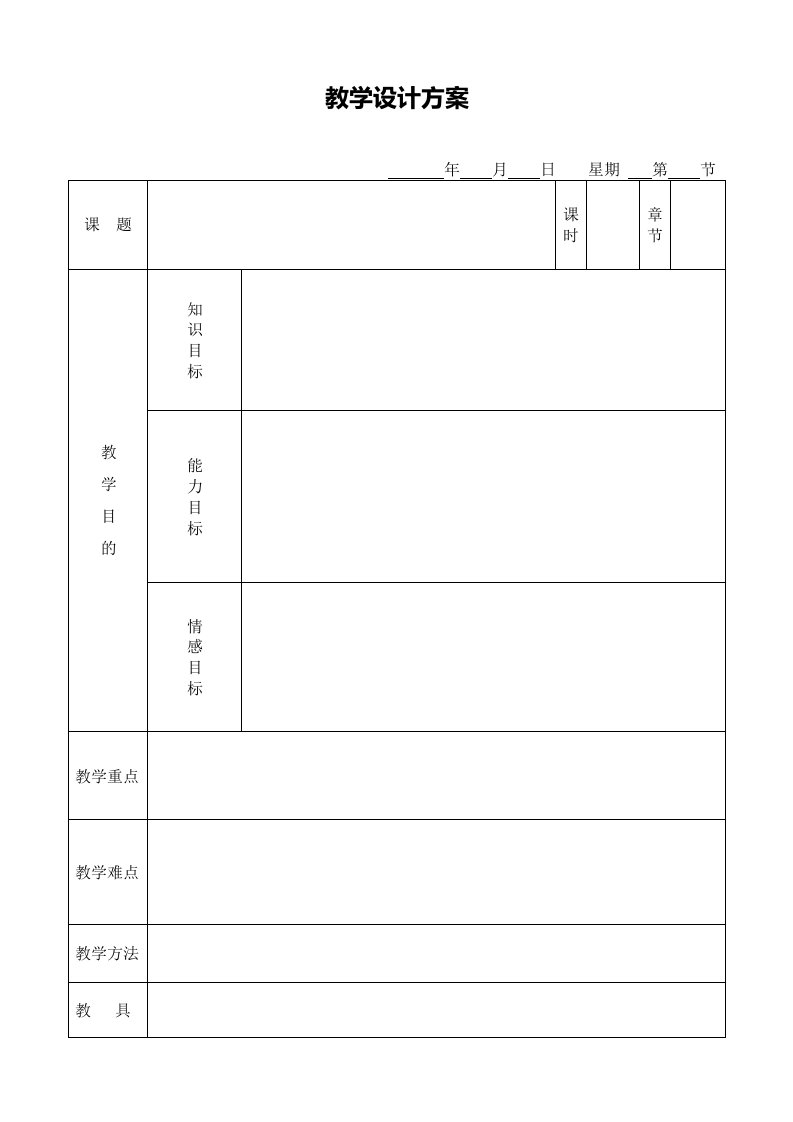 高中生物表格式空白教案模版