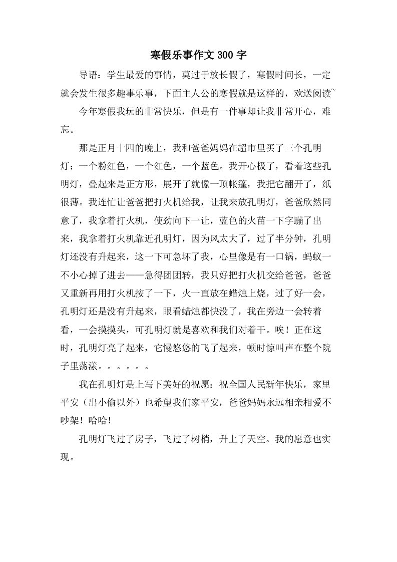 寒假乐事作文300字