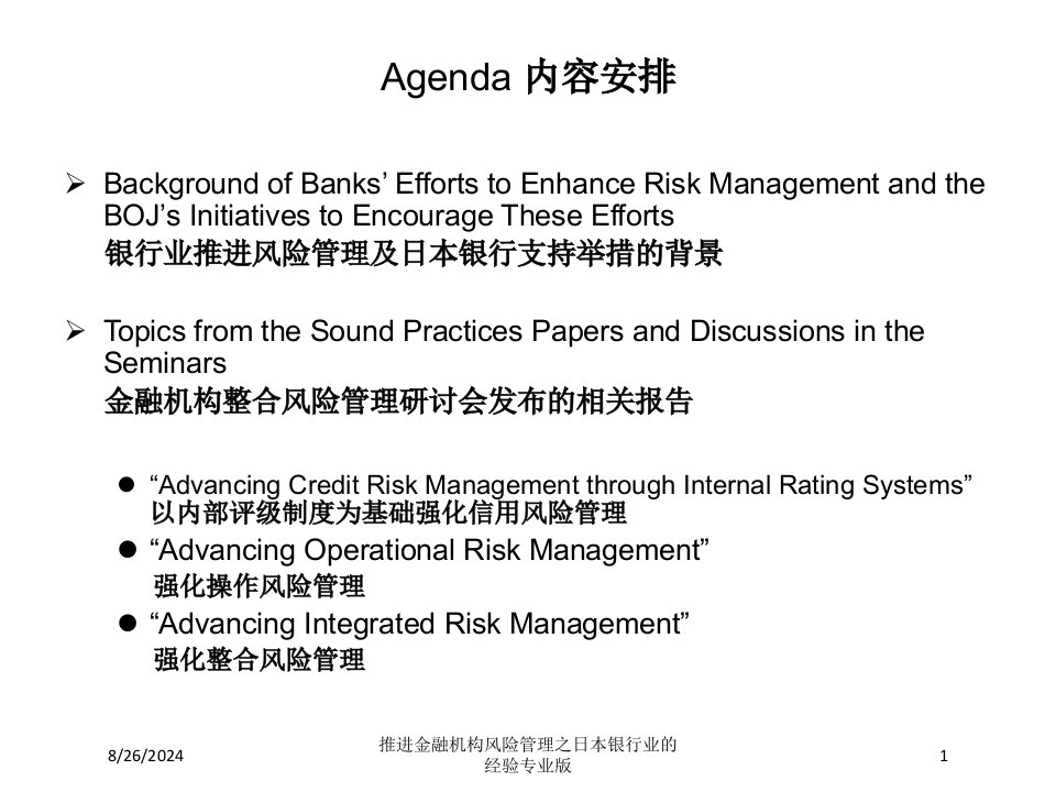 推进金融机构风险管理之日本银行业的经验课件