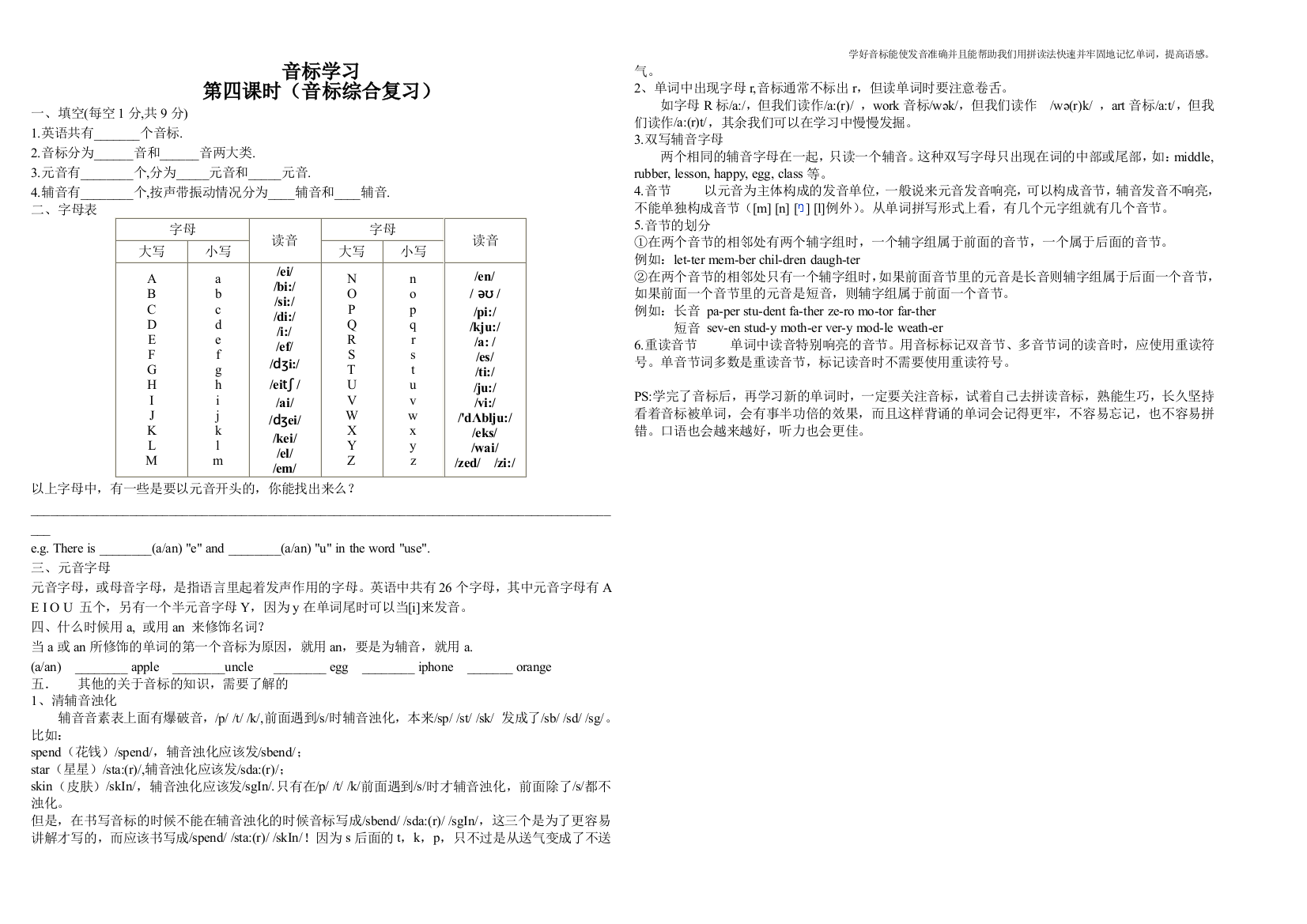 （中小学资料）音标学习课时四