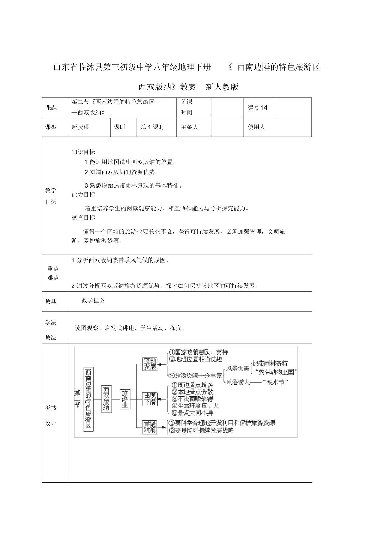 八年级地理下册《7.2西南边陲的特色旅游区—西双版纳》教案新人教版